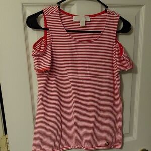 Michael Kors Striped Cold Shoulder Tee